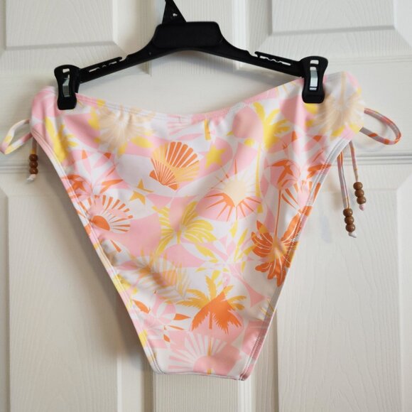 Floral High-Waisted Bikini Bottom With Adjustable Ties & Bead Accents L (12-14) - Picture 6 of 9